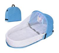 Baby Cot, Baby Travel Cot with Mosquito Net and Awning, Portable Baby Cot Changing Bag Foldable Baby Cot with Mosquito Net Cuddly Nest Baby Cot (Sky Blue)