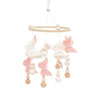 Baby Cot Mobile Wood & Felt - 3D Layered Butterfly & Wooden Bead Nursery Mobile, Handcrafted Hanging Wind Chime, Moses Basket & Changing Table, Boho Scandi Baby Girl Newborn Gift