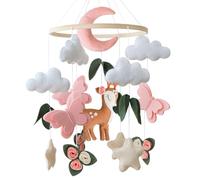 Baby Cot Mobile Wood & Felt Deer, Butterfly & Floral Nursery Mobile, Handcrafted Hanging Wind Chime Decoration for Cot, Boho Scandi Baby Girl Nursery Decor, Newborn Gift