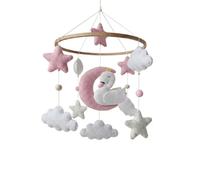 Baby Cot Mobile Wood & Felt - Princess Swan, Pink Moon, Stars & Clouds Nursery Mobile, Handcrafted Hanging Wind Chime Decoration for Cot, Boho Scandi Baby Girl Newborn Gift