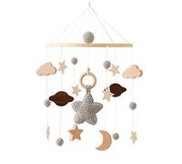 Baby Cot Mobile Wooden Wind Chime Cot Hang Decoration Boho Stars Crib Mobile with Wool Balls Baby Nursery Mobile Travel Cot Mobile Baby Cot Toys Bedside Bell Rattle Toy for Boys Girls