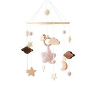 Baby Cot Mobile Wooden Wind Chime Cot Hang Decoration Boho Stars Crib Mobile with Wool Balls Baby Nursery Mobile Travel Cot Mobile Baby Cot Toys Bedside Bell Rattle Toy for Boys Girls