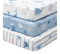 Baby Cot Sheets 120 x 60cm Fitted, 3 Pack Cot Bed Sheets, Ultra Soft & Silky Smooth Microfiber Cot Fitted Sheets Blue Ocean Whale
