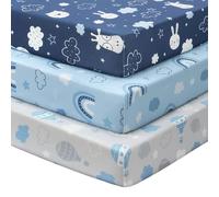 Baby Cot Sheets 120 x 60cm Fitted, 3 Pack Cot Bed Sheets, Ultra Soft & Silky Smooth Microfiber Cot Fitted Sheets Blue Cloud Animal
