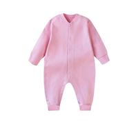 Baby Cotton Sleepsuit Newborn Girls Boys Fall Winter Jumpsuit Plain Long Sleeve Button Down Bodysuit Warm V Neck Footless Outfit Solid Color Romper (Pink, 6-9 Months)