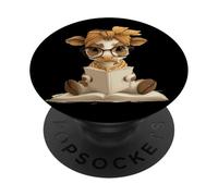Baby Cow Calf Portrait Open Book Reading Round Glasses Cool PopSockets Adhesive PopGrip