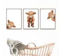 Baby Cow Canvas Wall Art Cute Animal Posters Cow Farmhouse Baby Nursery Wall Art Brown Cow Painting Nursery Animal Artwork Baby Farm Animal Prints Highland Cow Nursery Pictures 12x16inch No Frame
