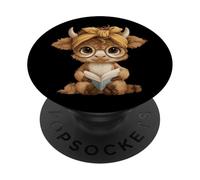 Baby Cow Small Book Reading Animal Lover Graphic Calf Round PopSockets Adhesive PopGrip