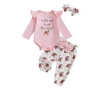 Baby Cowgirl Outfits Retro Ruffle Long Sleeve Bodysuit Cowgirl Boots/Pony Pants Headband Cute 3Pcs Country Western Fall Clothes First Rodeo Birthday Welcome Home (Pink, 0-3 Months)