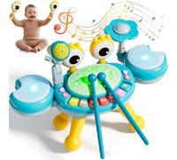 Baby Crab Drum Kit, with Microphone, Piano, Drum, Cymbal, Whistle, Rattle | 6-in-1 Musical Instruments, Adjustable Volume, Early Learning Educational Toys