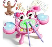 Baby Crab Drum Kit, with Microphone, Piano, Drum, Cymbal, Whistle, Rattle | 6-in-1 Musical Instruments, Adjustable Volume, Early Learning Educational Toys