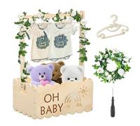 Baby Crate Cabinet, Wooden Baby Shower Cabinet Gift Basket Baby for Girl Boy Babys Basket with Rose Rattan and 5 Hangers Personalized BabyGift for Newborn Babys Shower