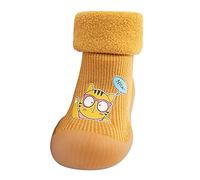 Baby Crawling Sock Size 3 Cartoon Pattern Soft Sole Sock Plain Floor Socks Non Slip Flat Shoes Casual Slip On Shoes with Rubber Sole Toddlers First Walking Shoe Cute Crib Shoe for Girls Boys Yellow