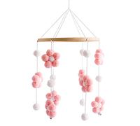 Baby Crib Mobile Baby Cot Crib Mobile Boho Flowers Crib Mobile with Wool Balls Newborn Nursery Hanging Bed Bell Wood Ornament Baby Bed Mobile for Boys and Girls