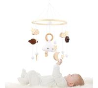 Baby Crib Mobile, Baby Mobile For Cot, Baby Bed Mobile, Wind Chime with Clouds Moon Stars Felt Ball, Baby Cot Mobile, Handmade Wood Crochet Mobile, Nursery Bed Bell Hanging Pendant Decor, Newborn Gift