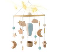 Baby Crib Mobile for Boys Girls, Wooden Crib Toys Hanging with Bell Rotatable Hot Air Balloon Stars Moon Space Mobile Soothing Baby Nursery Decor Hot Air Balloon
