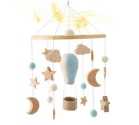 Baby Crib Mobile for Boys Girls Wooden Crib Toys Hanging with Bell Rotatable Hot Air Balloon Stars Moon Space Mobile Soothing Baby Nursery Decor