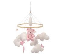 Baby Crib Mobile, Plush Bear Baby Bed Mobile Wind Chime with Clouds Moon Stars Felt Ball, Infant Cot Toy, Nursery Hanging Decor Newborn Boys and Girls Gift(Pink)