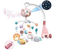 Baby Crib Mobile with Musical, Night Light & Moon Star Projector, Mobile for Crib with Remote Control Timing Function, 360° Rotation Crib Toy for Newborn Toddler (Pink)