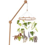Baby Crib Mobile with Safari Animals, Brown Bunny and Tropical Leaves, Nursery Hanging Decoration (Jungle Safari)