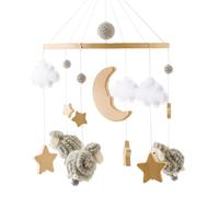 Baby Crib Nursery Mobile Star Moon for Boys and Girls Crib Mobile Wooden Mobi-le with Colorful Cotton Ball Wool Felt Ball for Nursery Decor Mobil-e Clouds Moon Sheep Pendant Nurse-ry Decor