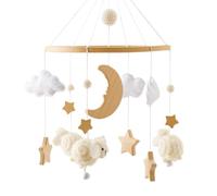 Baby Crib Nursery Mobile Star Moon for Boys and Girls Crib Mobile Wooden Mobi-le with Colorful Cotton Ball Wool Felt Ball for Nursery Decor Mobil-e Clouds Moon Sheep Pendant Nurse-ry Decor