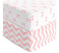 Baby Crib Sheets Girl 2 Pack | Jersey Cotton Fitted Crib Sheet Set and Toddler Bed Sheets | Pink Baby Girl Crib Sheets | Standard Crib and Toddler Bed Mattress Size 28 x 52 Inch