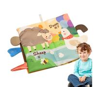Baby Crinkle Book - Soft Cloth Sensory Book, Animal Tail Learning Toy, Textured Touch with Ring Teether, Washable Early Education Activity | Developmental Toy for, Playpen, Car Seat, Travel