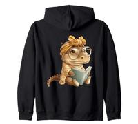 Baby Crocodile Small Book Reading Reptile Graphic Portrait Zip Hoodie