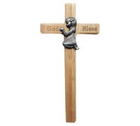 Baby Cross for Wall, Personalized Wooden Catholic Baby Wall Cross Crucifix Wall Cross Boy Girl Baptism Cross for First Holy Communion Christening and Dedication Gifts