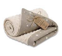 Baby Cuddle Blanket Minky Winter plush cotton double-sided Kids | reversible warm soft fluffy cosy - pram blanket newborn nursery toddler unisex Oeko-Tex certified Beige with white stars