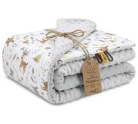 Baby Cuddle Blanket Minky Winter plush cotton double-sided Kids | reversible warm soft fluffy cosy - pram blanket newborn nursery toddler unisex Oeko-Tex certified Deer