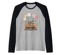 Baby Cute Otters Flowers on Radio Listening Raglan Baseball Tee