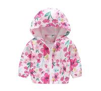 Baby Daily Playwear Toddler Girl Long Sleeved Hooded Jacket With Floral Print Pattern Zipper Jacket For 1 To 6 Years 2023 Blouse (Pink, 12-18 Months)