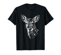 Baby Deer Fawn Portrait Black and White Animal Lover T-Shirt