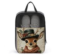 Baby Deer in Hat Christmas Victorian Shoe Bag for Travel Daily Use Anti-dust Storage Carrier Golf Shoe Pouch