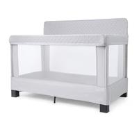 Baby Delight Horizon Full Size Crib, Breathable Mesh Walls, Tool-Free Assembly Baby Bed, Luxe Quilted Easy to Clean Fabric, Grey