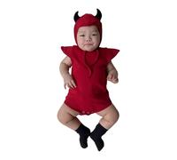 Baby Devil Bodysuit Outfits Newborn Halloween Short Sleeve Romper Infant Girls Boys Devil 3PC Suit Baby Clothes (Red, 0-3 Months)