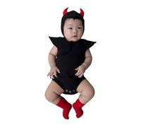 Baby Devil Bodysuit Outfits Newborn Halloween Short Sleeve Romper Infant Girls Boys Devil 3PC Suit Baby Clothes (Black, 3-6 Months)