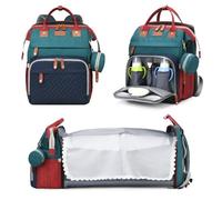 Baby Diaper Backpack with Changing Mat, Multi-Functional Nappy Bag with Stroller Straps & Pacifier Holder, Large Travel Baby Bag for Boys Girls, Newborn Essentials, USB Port-Red Green Blue||15.5in