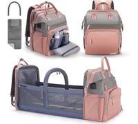 Baby Diaper Backpack with Changing Mat, Multi-Functional Nappy Bag with Stroller Straps & Pacifier Holder, Large Travel Baby Bag for Boys Girls, Newborn Essentials, USB Port-dusty pink||15.5in