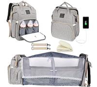 Baby Diaper Bag Backpack with Changing Station, Baby Registry Search Shower Gifts, Baby Bags for Boy Girl, New Mom Gifts for Women, Large Capacity, USB Port,Gray