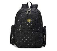 Baby Diaper Bag Smart Organizer Waterproof Travel Diaper Backpack with Changing Pad and Stroller Clips (Black Dot)