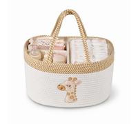 Baby Diaper Caddy Basket, Changing Table Diaper Caddy Organizer, Portable Nursery Car Storage Basket with Removable Divider, Cotton Woven Rope Baskets for Baby Shower Gifts Registry by Name