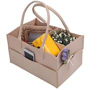 Baby Diaper Caddy, Portable Nursery Storage Bin Felt Basket with Changeable Compartments, Car Travel Bag,Baby Wipes Bag(Beige)
