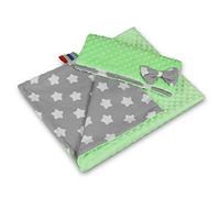Baby DIMPLE Fabric Blanket Soft Warm Reversible Quilt Pillow 100X75 CM (Green/Big White Stars ON Grey)
