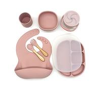 Baby Dinner Set Silicone Tableware Set Silicone Baby Bib, Divided Plate and Suction Bowl with Spoon for Children Babies