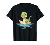 Baby Dino in Paper Boat On Water Cute Smiling T-Shirt