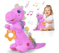 Baby Dino Plush Soft Stuffed Animal Toy for 0-3-6-12+ Months,Infant Musical Toy with Rattle,Squeaker,Sensory Crinkle,Teether & Textures,Tummy Time Toys Christmas Baby Gift for Newborn Girl(Purple)