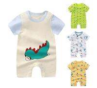 Baby Dinosaur Outfits Short Sleeve Cotton Newborn Boys Girls Cute Romper Crew Neck Buttons Infant First Birthday Jumpsuit Coming Home Onesie Soft Comfy (Gold, 6-9 Months)